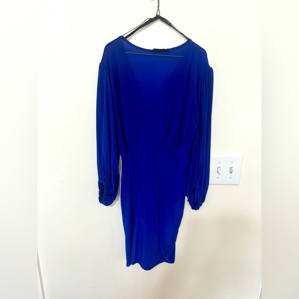 Blue Asymmetrical Neck‎ Dolman Sleeve Bodycon Dress